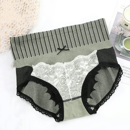 

QWERTYU Women s Breathable High Waist Briefs Lace Hi Cut Panties Soft Comfort Underwear Green L