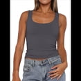 thumbnail image 1 of Camiseta Sin Mangas con Cuello Cuadrado para Mujer, de Doble Capa, Básica, para Entrenamiento de Verano, Informal. Gris M, 1 of 7