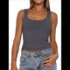 thumbnail image 1 of Camiseta Sin Mangas con Cuello Cuadrado para Mujer, de Doble Capa, Básica, para Entrenamiento de Verano, Informal. Gris M, 1 of 7
