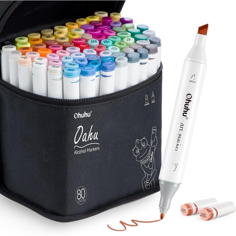 Alcohol Markers, 80 Colors, Dual Tip, Refillable photo 1