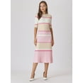 thumbnail image 3 of DARING DIVA Women's Striped Short Sleeve A-Line Midi Dresses M Pink, 3 of 6