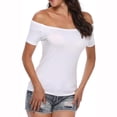 thumbnail image 1 of Women Solid Cold Shoulder Shirt Polyester for Summer and Casual Occasions, 1 of 3