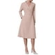 thumbnail image 2 of Vestido midi plisado de manga larga con solapa de pico para mujer Inspire Chic 2XL rosa, 2 of 5