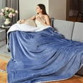 thumbnail image 5 of Sherpa Fleece Queen Size Blanket for Bed - Extra Warm and Heavy Thick Blankets for Winter, Super Soft 500GSM Plush Blanket, 90"X 90" Washed Blue, 5 of 14