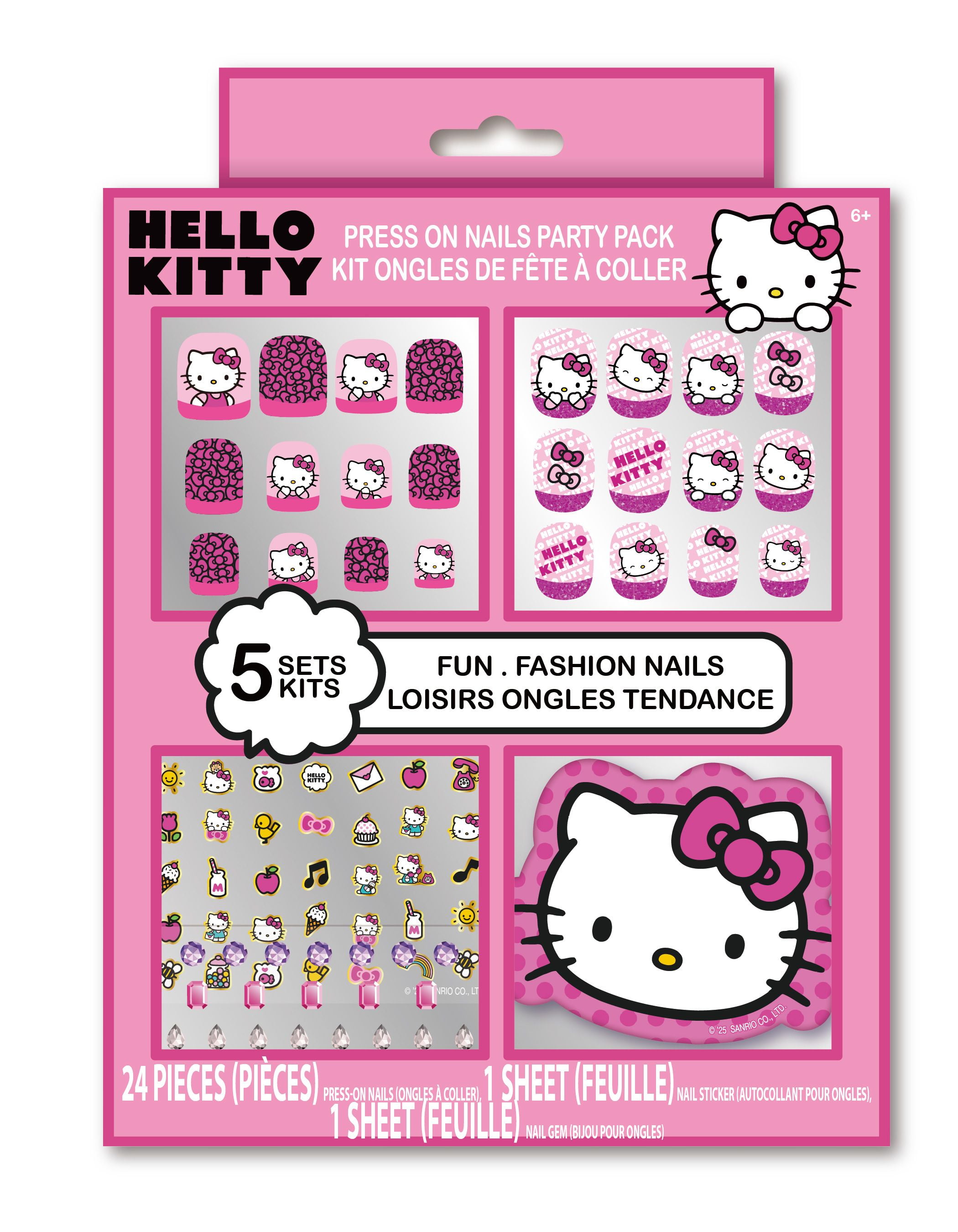 Lot de 24 faux ongles roses Hello Kitty