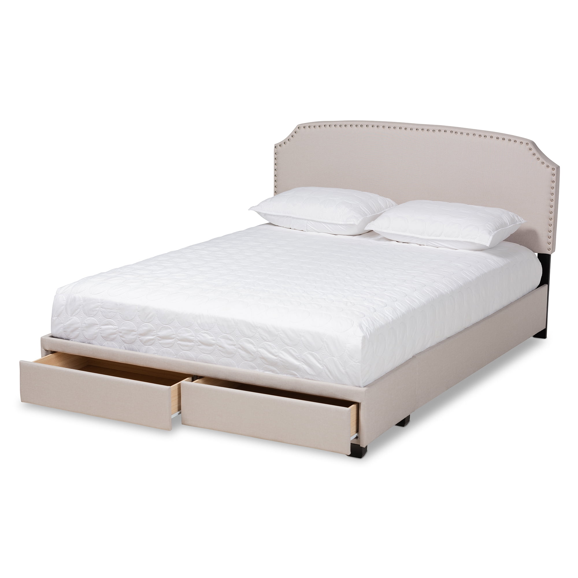 Baxton Studio Larese Beige Fabric Upholstered 2-Drawer Queen Size Platform Storage Bed