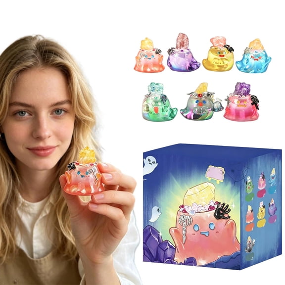 Rednachen Halloween Figurine Decoration Blind Box ,1 Pack Random Cute Crystal Ghost Collectible Figurine, Mystery Mini Halloween Desktop Ornament for Party Favor Holiday Decor Surprise Gifts