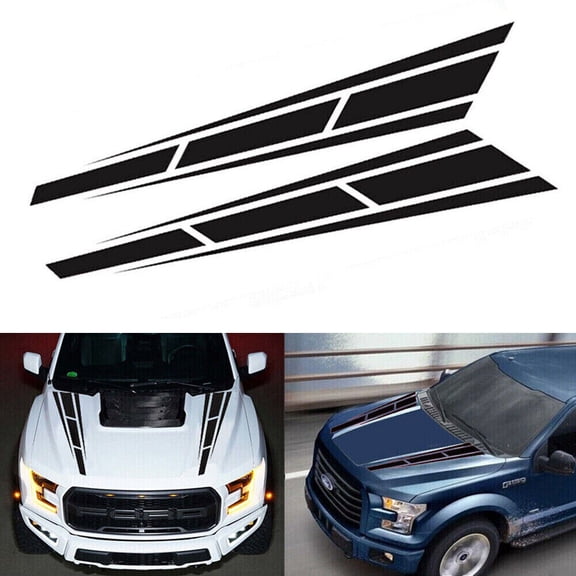 2pcs Black Car Hood Graphic Racing Sport Stripe Vinyl Decal Sticker