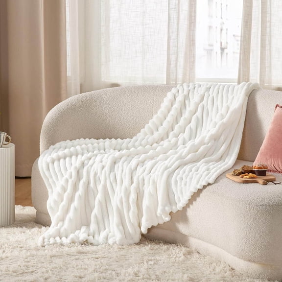 Striped Flannel Throw Blanket Soft Warm Plush Decorative Fuzzy Couch Sofa Bed Cover Cozy Lightweight All Season Home Decor 27.6 x 39.4 Inch