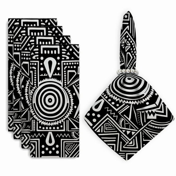 Bahomeck Cloth Napkins Set Of 4 Black And White Of Traditional African Art With Geometric Shapes Square Napkins Washable Dining Table Napkin For Home Holiday Wedding Party Dinner Decor 18*18 Inch