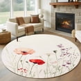 thumbnail image 3 of Spring Flower Round Area&nbsp;Rug 8ft Watercolor Red Pink Floral Plant Rustic Country Non-Slip&nbsp;Washable Circle Rugs Soft Felt Indoor Floor Mat for Bedroom Kitchen Living Room Bathroom, 3 of 9