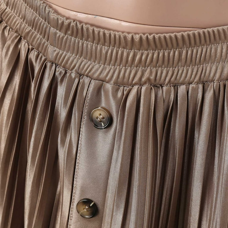 Khaki metallic pleated clearance skirt