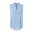 thumbnail image 4 of YDFCWXW Tank Tops for Women 2025 Summer Tops Cotton Linen Sleeveless Button Down Shirts Trendy V Neck Blouses with Side Slit Light Blue, XXL, 4 of 5