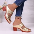 thumbnail image 4 of Rokment Orthopedic Platform Heels Slip on Dressy Sandals for Women Ladies 2026 Fashion Casual Quilted Leather Adjustable Band Chunky Block Heeled Open Back Slides Slippers Gold Size 9.5, 4 of 5