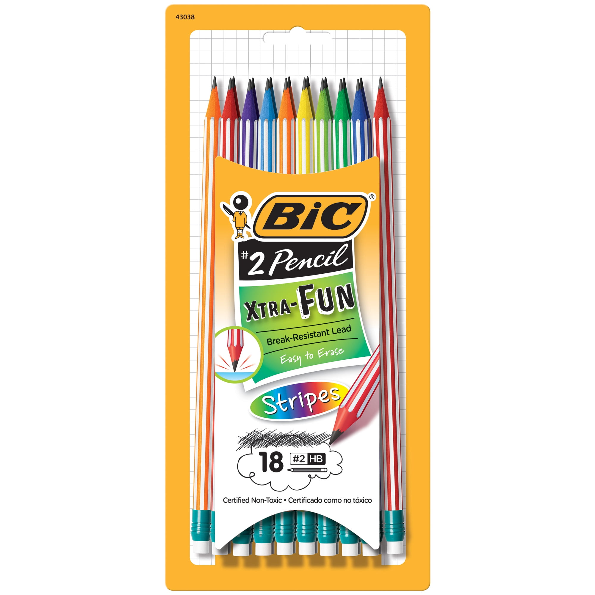 Photo 1 of BIC Xtra-Fun Stripes 2 Pencil, 18-Pack