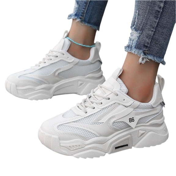 Women's Platform Sneakers Low Top Lace-Up Breathable Thick-Sole Casual Sneakers Women's Fashion Mesh Sneakers, 39
