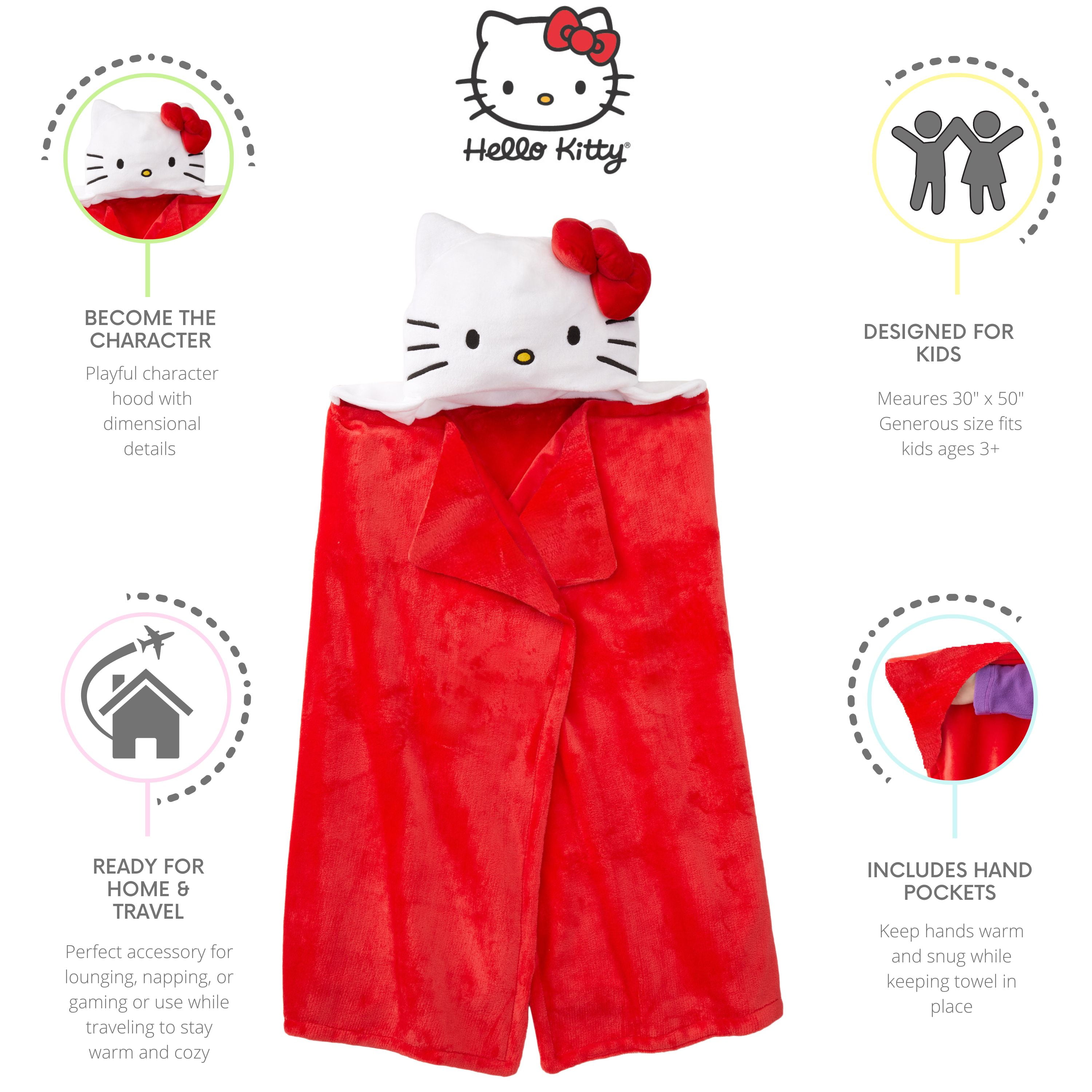 Hello Kitty Kids Hooded Throw Blanket
