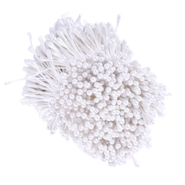 1800 Unids 3 mm Mini Perla Doble Cabezas Sunnimix Estambre de flores de doble cabeza Blanco