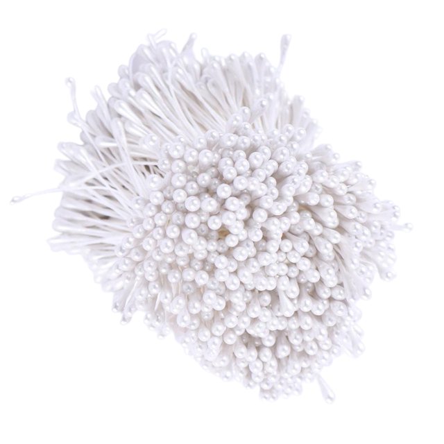 1800 Unids 3 mm Mini Perla Doble Cabezas Sunnimix Estambre de flores de doble cabeza Blanco