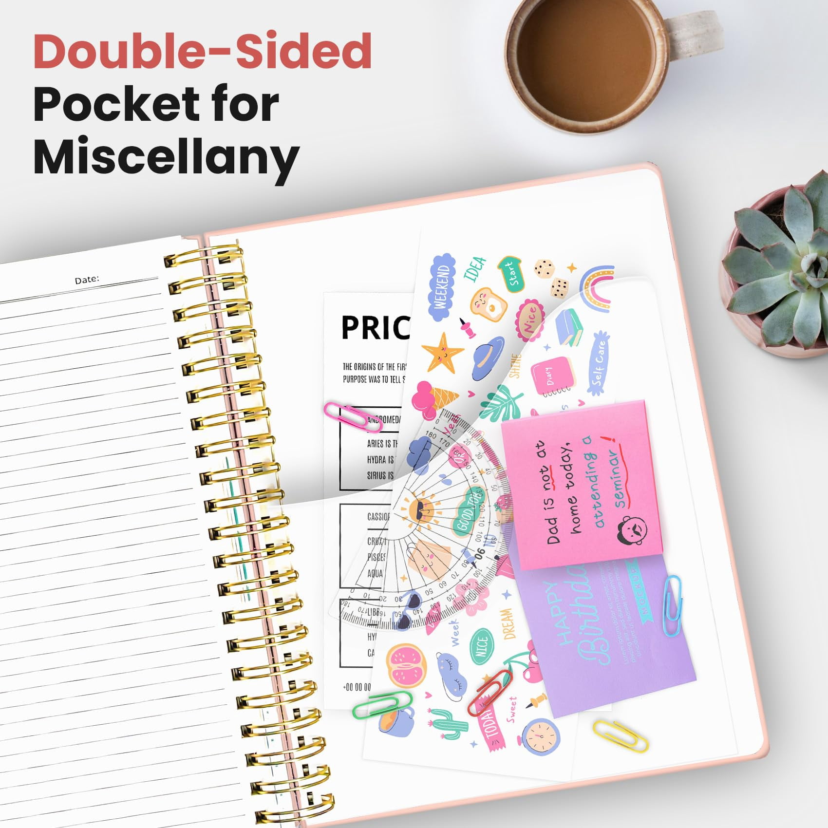 Hardcover Spiral Journal Notebooks For Work With Removable Dividers & Tabs  8.5"x11" 5 Subject Notebook Note Taking Organizer A4 College Ruled Lined Women Writing Pink 280 Pages