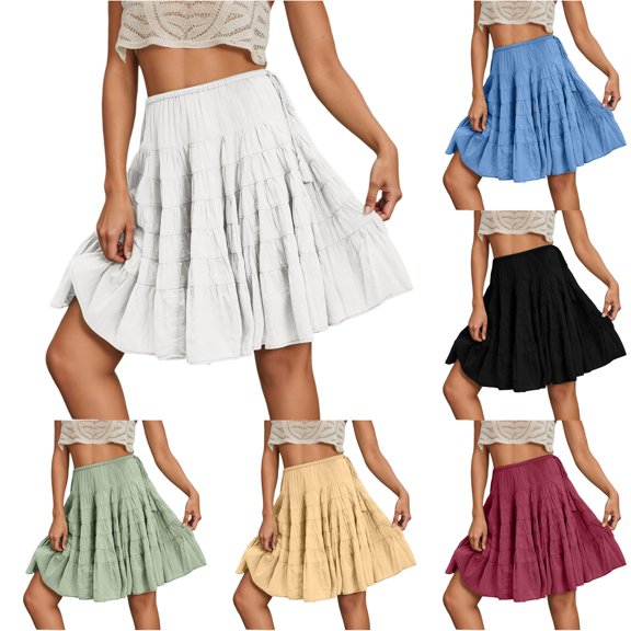 Women's Layered A Line Knee Length Skirt for Casual Outfits with Ruffle Waist and Women Skirts Long L