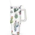 thumbnail image 2 of 40oz Watercolor Cactus Succulents Stainless Steel Flip Straw Tumbler Spill Proof Travel Cup Double Wall Vacuum Insulated Coffee Mug with Top Handle, 2 of 6
