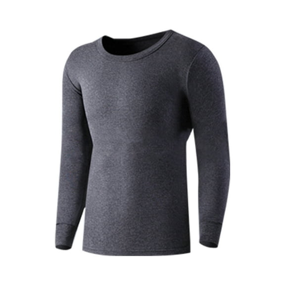 Ceisia Men's Solid Thickened Crew Neck Long Sleeve Thermal Top Fleece Base Layer Dark Gray XL Gifts
