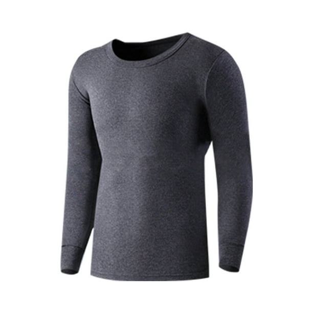 Ceisia Men's Solid Thickened Crew Neck Long Sleeve Thermal Top Fleece Base Layer Dark Gray M Gifts