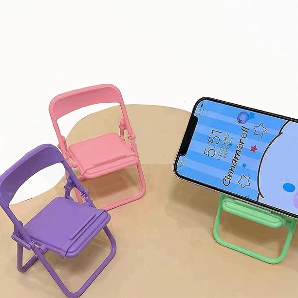 Soporte para teléfono móvil con forma de silla para escritorio, 3 unidades (verde, rosa y morado), divertido soporte para teléfono móvil compatible con smartphone, teléfono, tableta o tableta