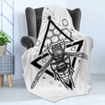 thumbnail image 4 of Queen Bee Soft Flannel Fleece Throw Blanket, Beehive Pattern with Triangles Background and Sketch Style Monochrome Insect, Cozy Plush for Indoor and Outdoor Use, 60" x 80", Black White, by Ambesonne, 4 of 5