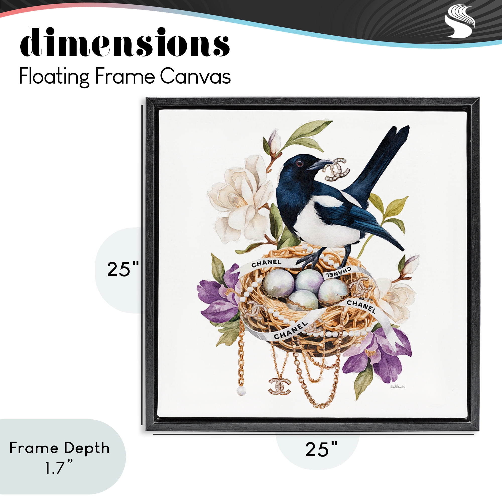 Stupell Industries Glam Birds Nest Magnolia Black Framed Floater Canvas Wall Art, design by Amanda Greenwood