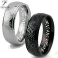 thumbnail image 1 of Stainless Steel 316L Embossed Filigree Floral in Silver or Black Wedding Band Promise Ring Comfort Fit 8MM Forget Me Not Engraved, 1 of 4