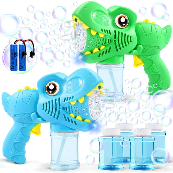Bubble Gun Yunaking Dino Bubble Machine, paquete de 2 con solución