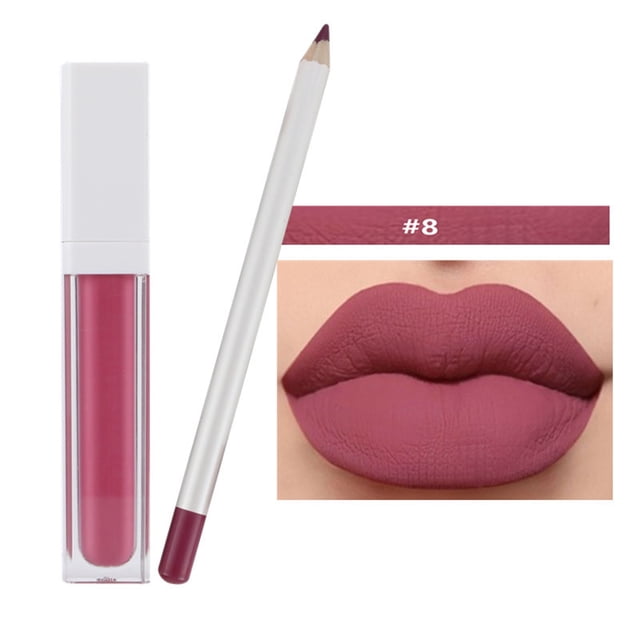 Set de 2 lápices de brillo labial de 21 colores. Brillo labial mate resistente al agua y a la humedad. 2 juegos (1 lápiz labial + 1 brillo labial).