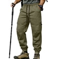 thumbnail image 3 of Men's Slim Fit Cargo Workwear Pants, Straight Leg Drawstring Elastic Waist Multi Pockets Casual Trousers Joggers, Quick Dry Breathable Lightweight Stretchy, Outdoor Hiking Gym, 3 of 9