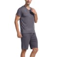 thumbnail image 2 of CHUOU Men's Pajama Set Lightweight Quick Drying Short Sleeved V Neck Shirt And Shorts Soft And Comfortable Sleeping Set Style Three, 2 of 4