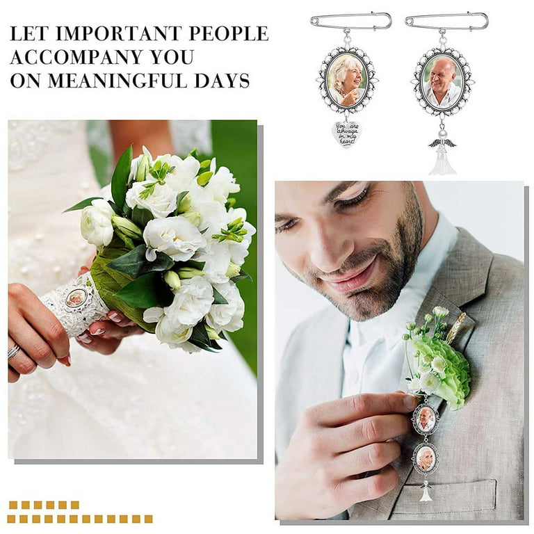 Heroneo Wedding Bouquet Photo Charms Pin Wedding Memorial Safety Pin Brooch for Womens, Women's, Size: 4, Grey Type