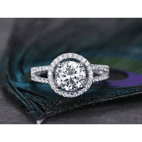 Oryn Jewelry 1.8 Ct Round Brilliant Cut Moissanite Ring - 14K White Gold Plated Anniversary Wedding Ring - Fine Occasion Engagement Ring Gift for Her