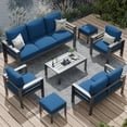thumbnail image 2 of YODOLLA 7-Piece Aluminum Outdoor Patio Furniture Set, Blue All-Weather Wicker Sectional Sofa Conversation Set, 2 of 8