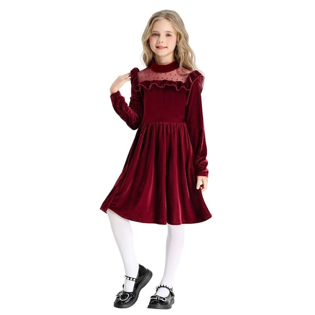 oqasdz Robe Fille Manches Longues Robe de Soirée avec Ourlet à Volants Robe de Concours Performance