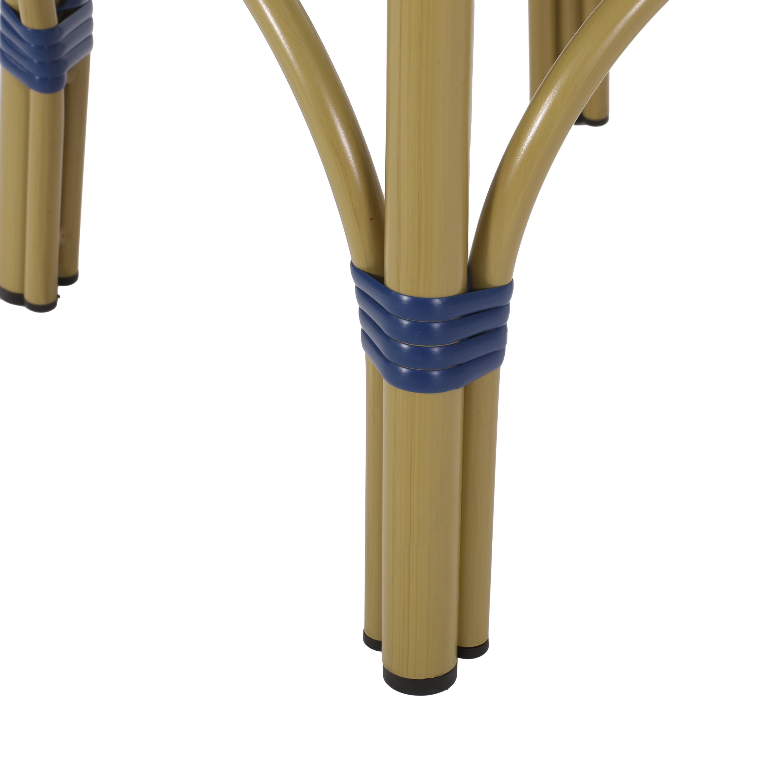 Wilbur Aluminum and Wicker Outdoor 29.5 Inch Barstools, Set of 2, Navy Blue, White, and Bamboo Finish