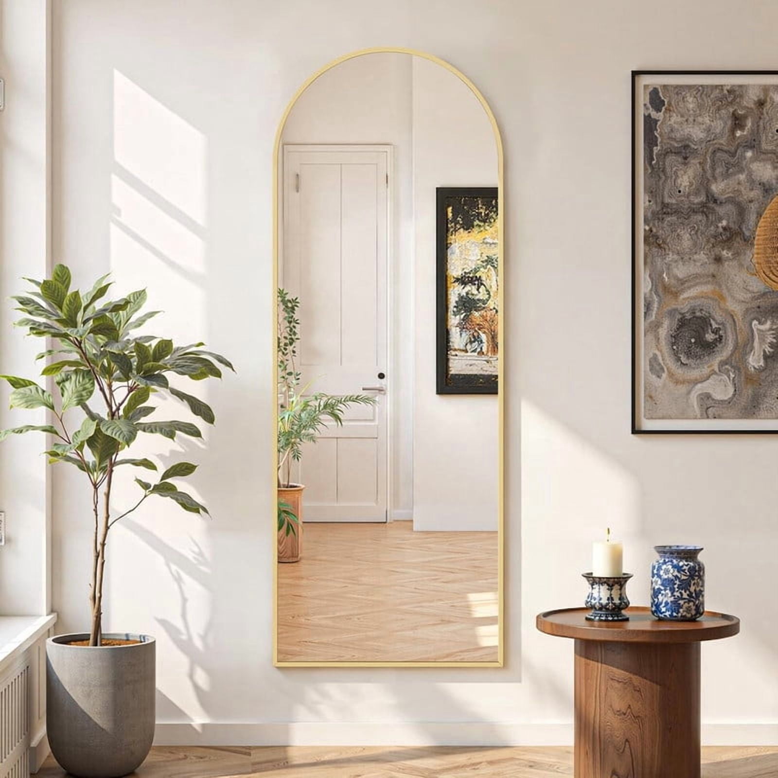 Easy4Home 59"x16" Arched Full Length Mirror Freestading Full Body Floor Mirror, Gold