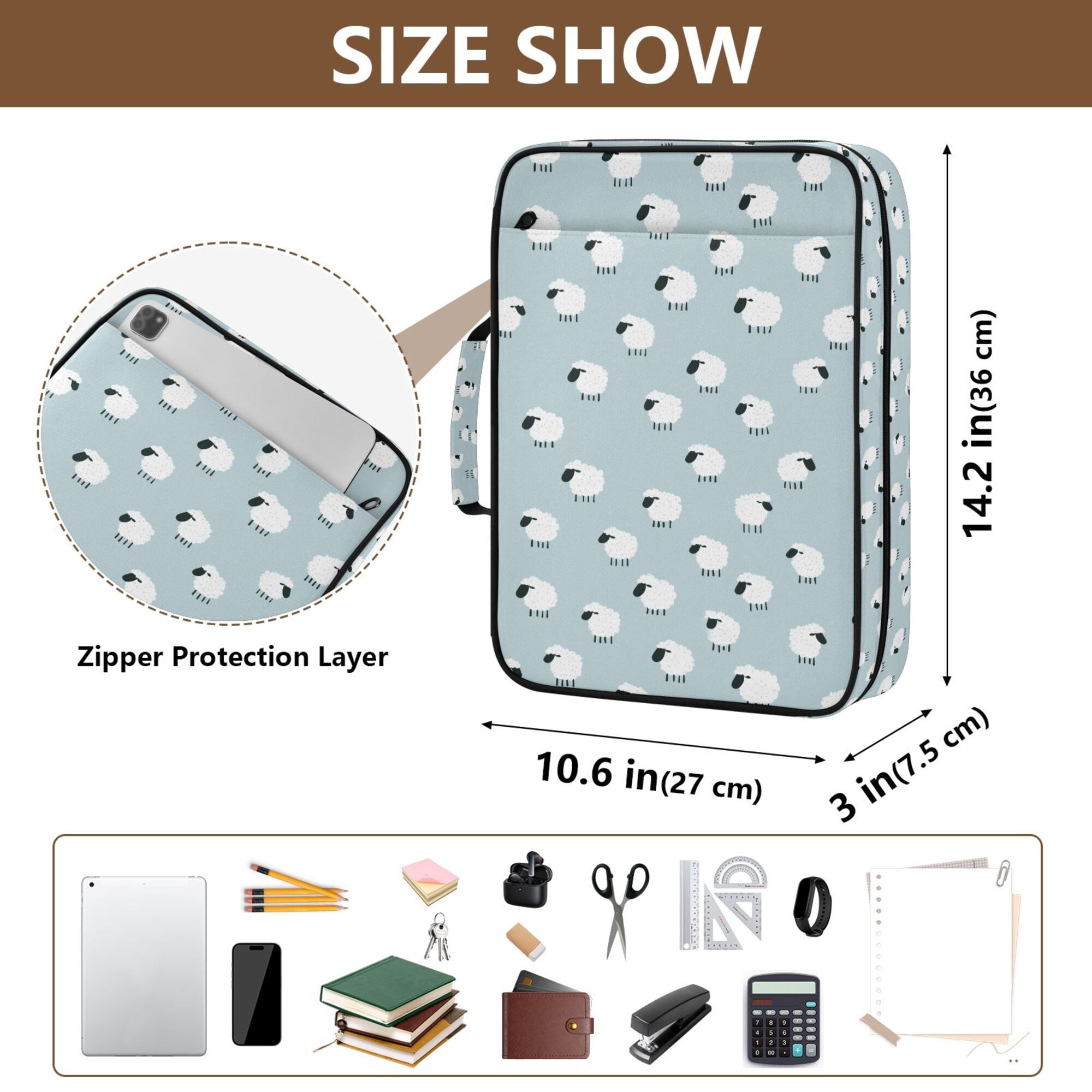 FORMRS Accordion File Folder A4 Size 7-Pocket Expanding Document Organizer Bag with 3 Ring Binder, Cartoon Sheep Pattern