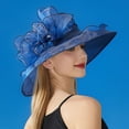 thumbnail image 2 of Fgnfyis Elegant Womens Wide Brim Sun Hat Floral Design Summer Beach Dress Hat for Outdoor Wedding Shower Navy One Size, 2 of 7
