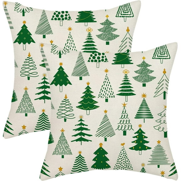 Christmas Pillow Covers 18x18 Inch 2 Pcs Sage Green Christmas Tree Decor Throw Pillows Geometric Winter Xmas Holiday Outdoor Farmhouse Decoration Pillowcase Linen Cushion Cover for Couch Sofa