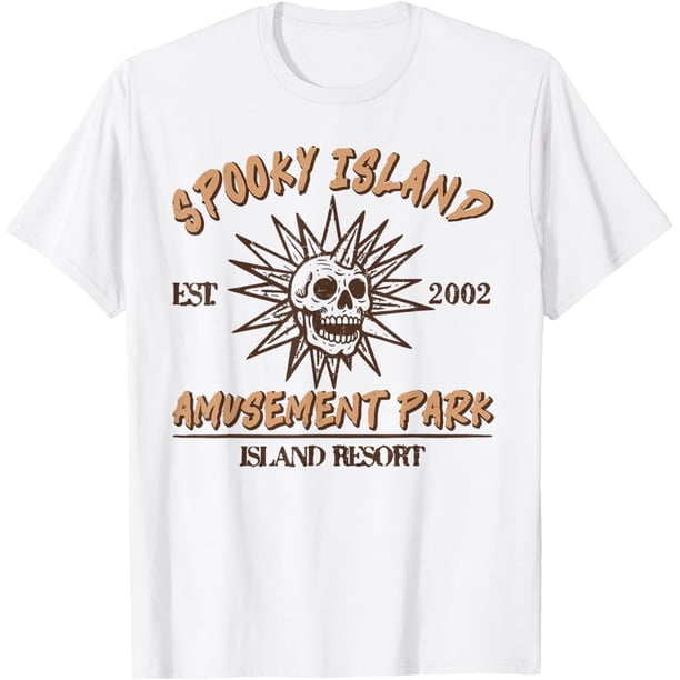 Spooky Island Est 20 02 Amusement Park Skull Halloween divertida camiseta