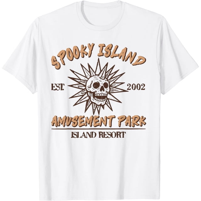 Spooky Island Est 20 02 Amusement Park Skull Halloween divertida camiseta