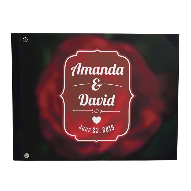 Darling Souvenir Black Frame & Blurry Rose Printed Wedding Guest Book Hardbound Cover Sign In Book Registry Scrapbook-9 x 12 Inches