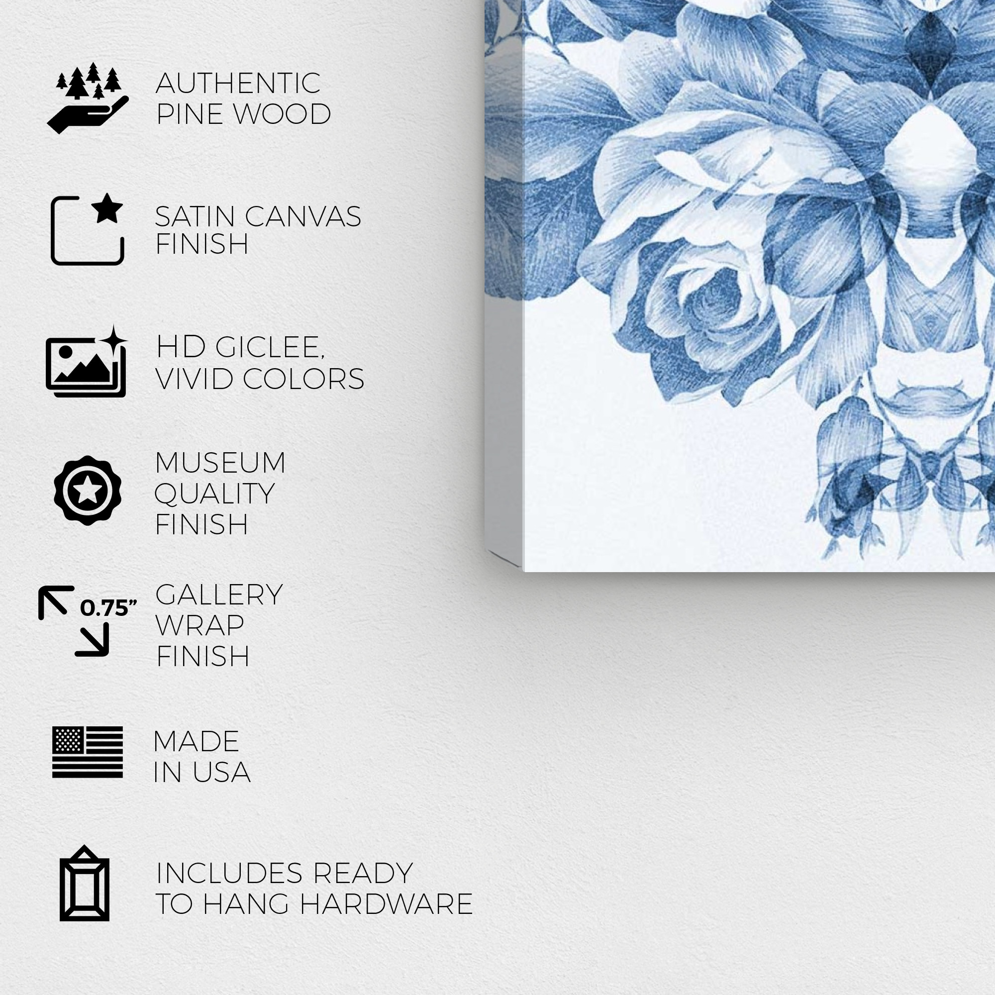Wynwood Studio Floral and Botanical Shabby Chic Canvas Art - Blue And White Bunch Of Flowers, Wall Art for Living Room, Bedroom, and Bathroom, 24 in x 36, Blue and White Home Decor