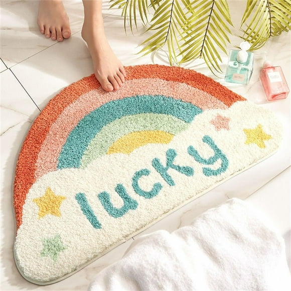 Fiudx Tapis de Salle de Bain Semi-Circulaire 50*80Cm Tapis Sanitaire Absorbant Tapis de Porte pour la Maison Tapis de Toilette Tapis de Sol à Séchage Rapide